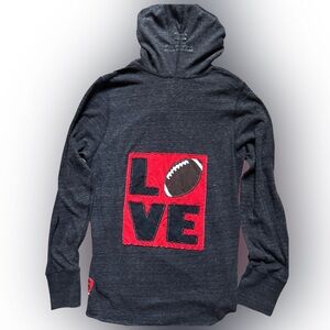 Hoodie Knit Top Upcycled Handmade Charcoal Gray Back Appliqué LOVE FOOTBALL